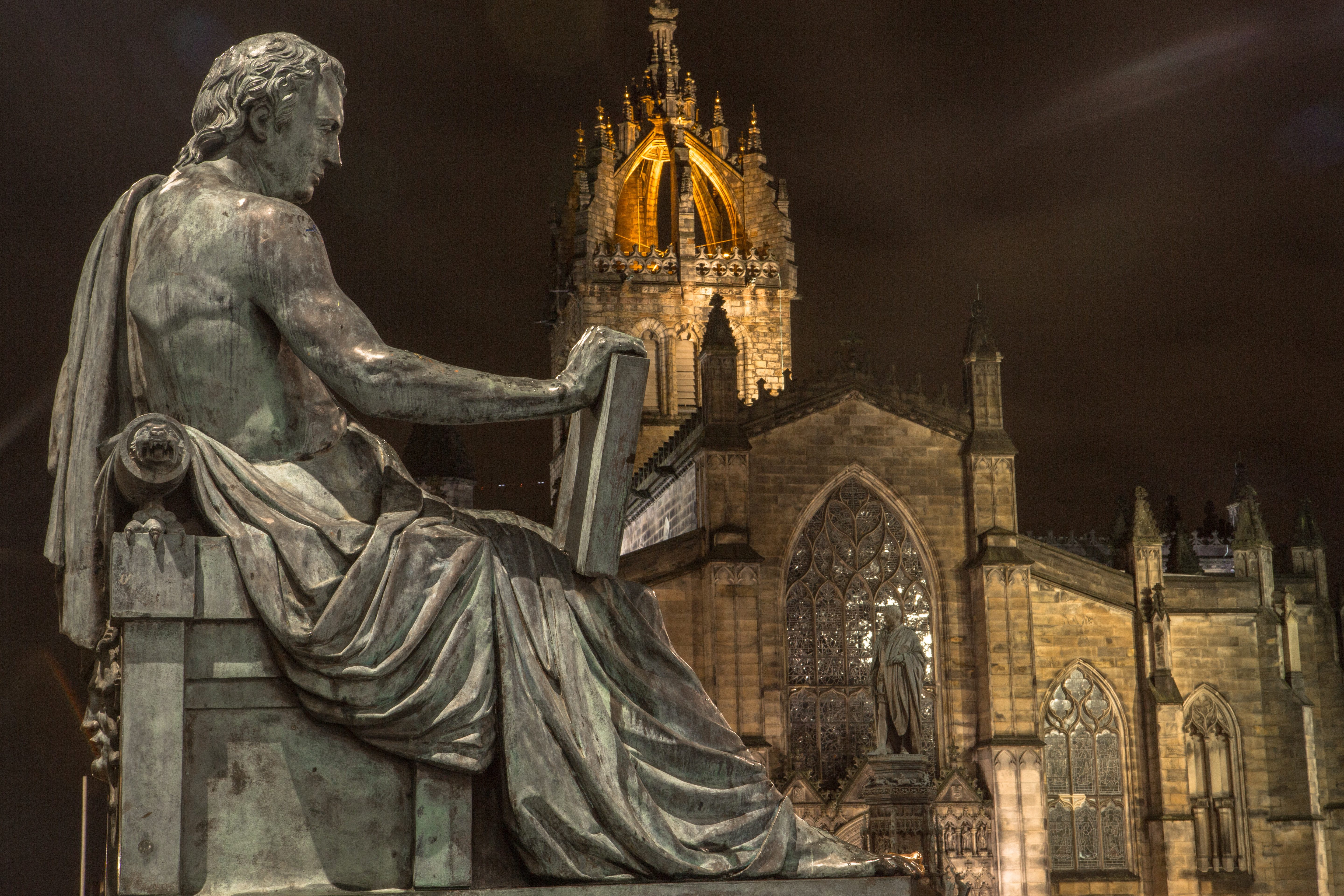 David Hume statue and St Giles Cathedral, High Street copy